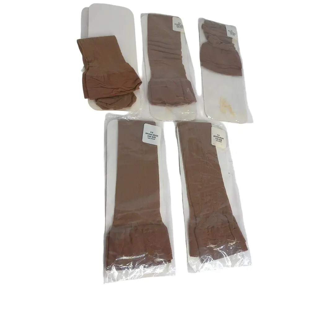 Vintage 1970s 1980s Knee High Stockings Brown Beige Nylon Socks Lot of 5